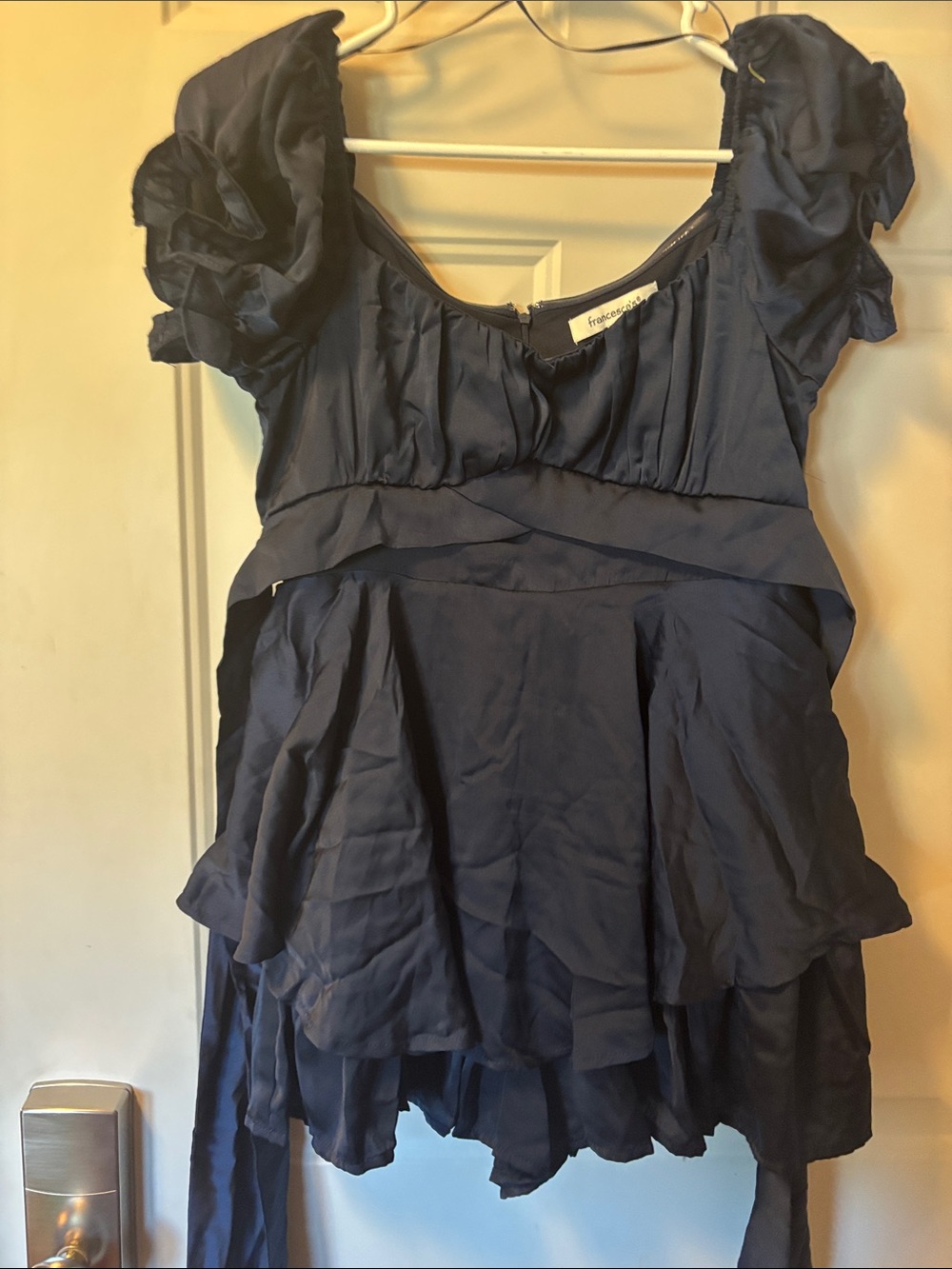 Francesca's Collections Navy Layered Ruffle Peplum Tunic